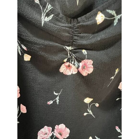 H&M Black Floral Long Sleeve Mini Dress With Square Neckline & Pink Rose Print - Picture 8 of 8